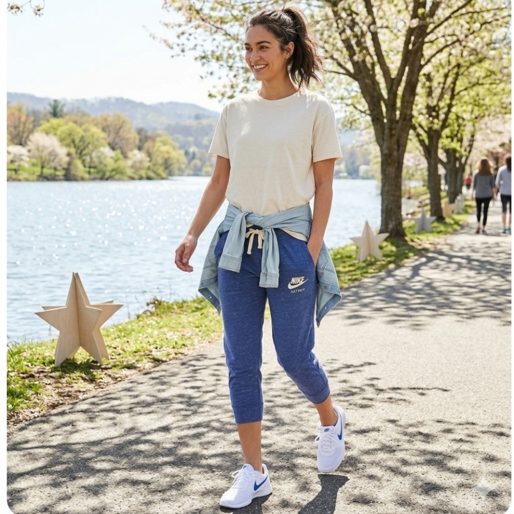Nike Blue Heather Jogger Pants with White Swoosh